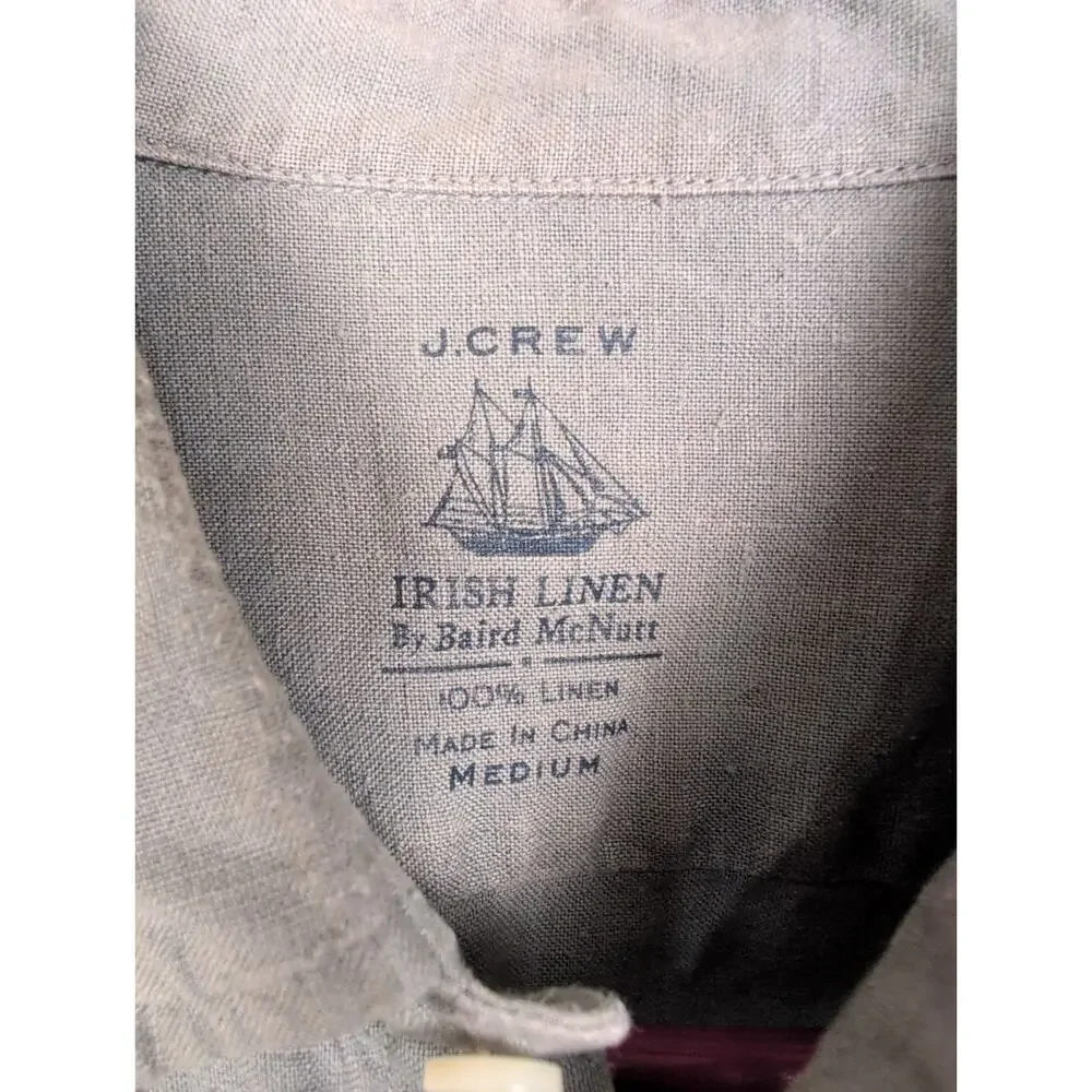 J. Crew grey Baird McNutt Irish linen button up shirt Size Medium Preppy Minimal